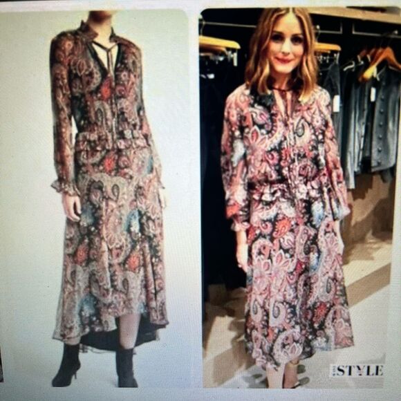 Banana Republic X Olivia Palermo 100% silk paisley highlow midi tie neck SP - Picture 2 of 6